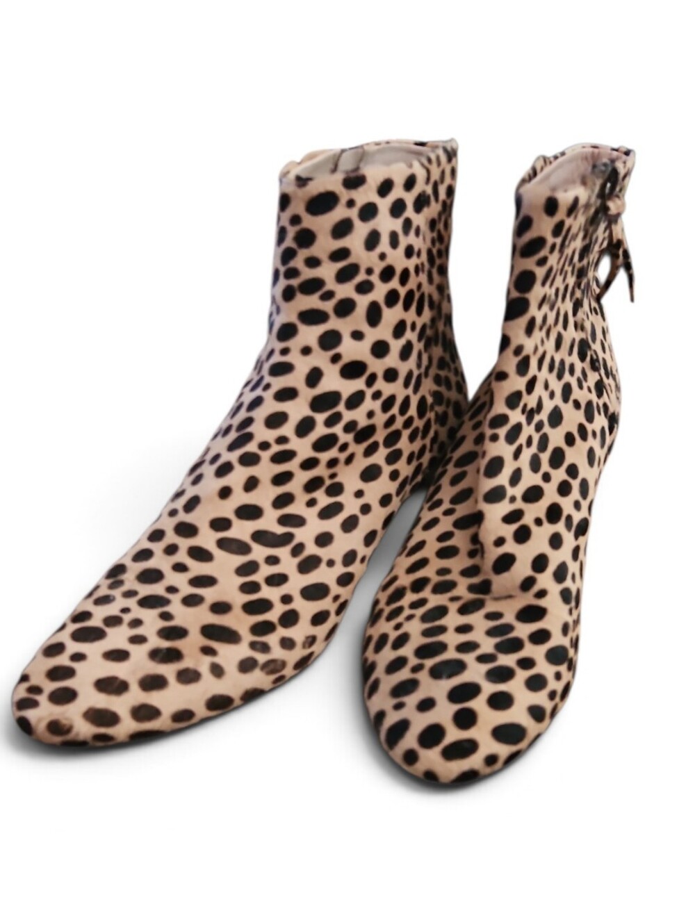 Cavallini Calf Fur Leopard Spotted Ankle Booties in Black on Beige  Sz 41